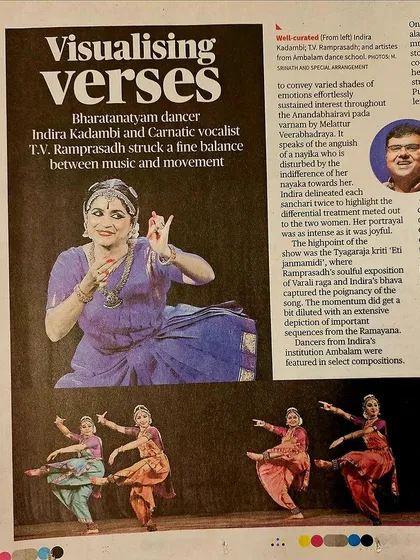 I was grateful to see our work "Vāggeyakāra Bharatham" featured in the press. This review speaks to the fine balance between music and movement that we strive for in every performance.