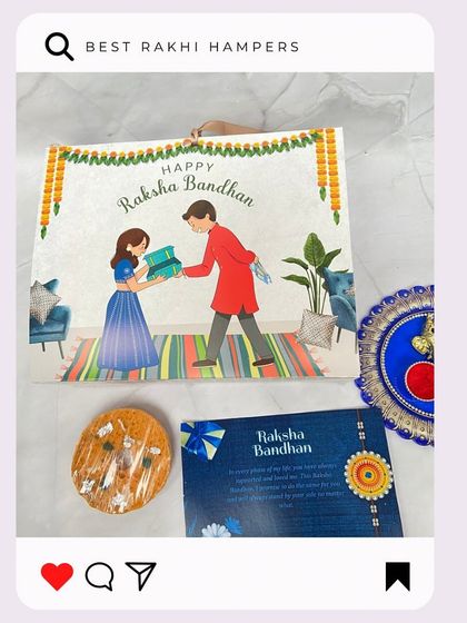 A simple Rakhi gift box with a beautiful illustration on the cover, perfect for sending with a sweet treat.