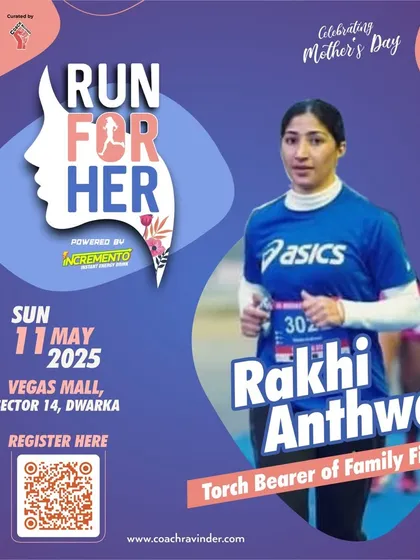 Our runs are for everyone. Rakhi Anthwal, a true torchbearer of family fitness, is an inspiration at our "Run For Her" event, showing that running is a journey for all ages and abilities.