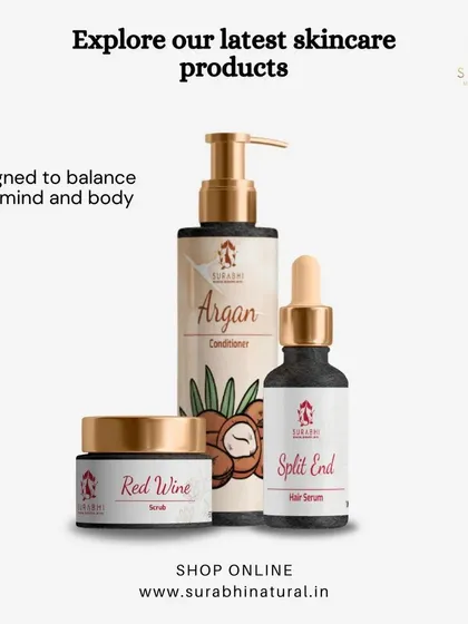 Explore our latest skincare products, including our Red Wine Scrub, Argan Conditioner, and Split End Hair Serum. They are all designed to balance your mind and body.