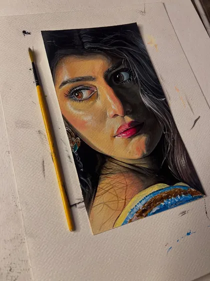 Another angle of the finished portrait, showing the rich colors and realistic details I can achieve with acrylics.