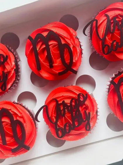 A clear, top-down shot of the Virgo cupcake box, perfect for a personalized and thoughtful birthday gift.