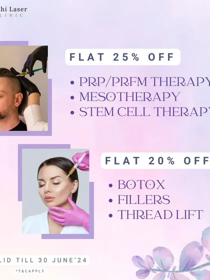 A promotional graphic for our summer specials, featuring discounts on popular anti-ageing treatments like Botox, fillers, and thread lifts, alongside our hair loss therapies.
