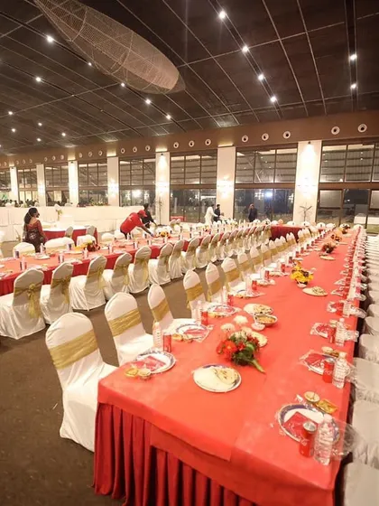No event is too big for us. This is a wide view of our setup for a large-scale Shukraana party at Anantia Palace Ground, showing our capability to manage extensive seating and service for hundreds of guests.