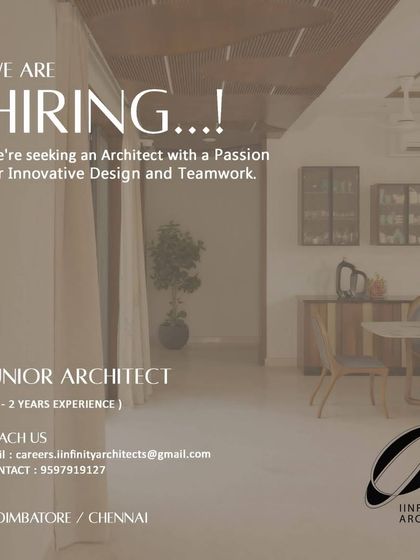 Iinfinity Architects is seeking a Junior Architect with 0-2 years of experience for their offices in Coimbatore and Chennai, showing my pan-Tamil Nadu reach.