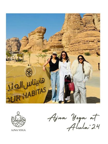 Our group at the entrance to Our Habitas in Al-Ula. Each retreat brings together a unique group of souls, and it's an honor to hold space for the connections that form.