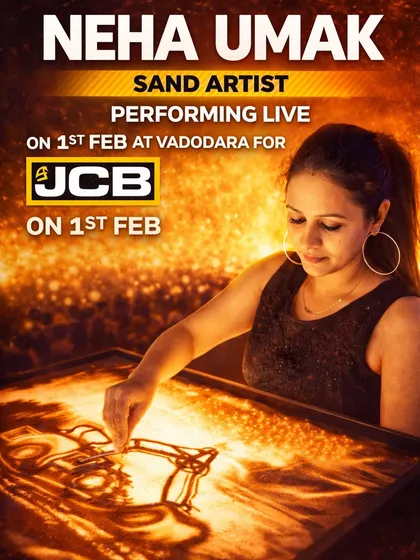 This poster was for my performance telling the story of JCB's journey in Vadodara. Corporate storytelling is one of my key services.