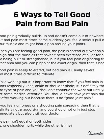 Here are six specific ways to tell good pain from bad pain. We cover signs like sudden versus gradual onset, localized versus spread-out pain, and the importance of never ignoring joint pain.
