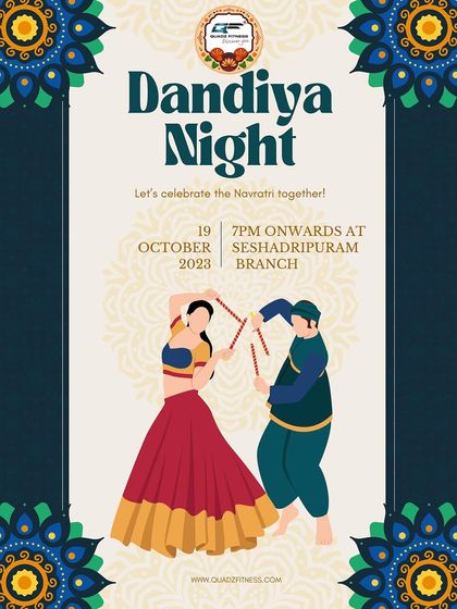 An invitation to our Dandiya Night celebration. We encourage everyone to join in traditional attire for a night of music, dance, and community fun during Navratri.