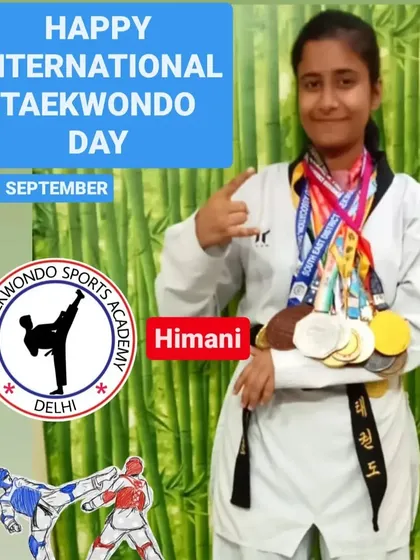 Himani, another one of our decorated students, celebrating her success in Taekwondo.