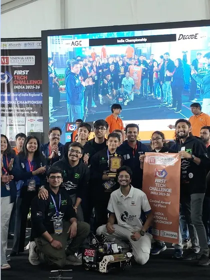 Team Metal Mavericks celebrating their Control Award win at the FIRST Tech Challenge India Championship. Their success demonstrates our ability to coach even rookie teams to achieve national recognition.