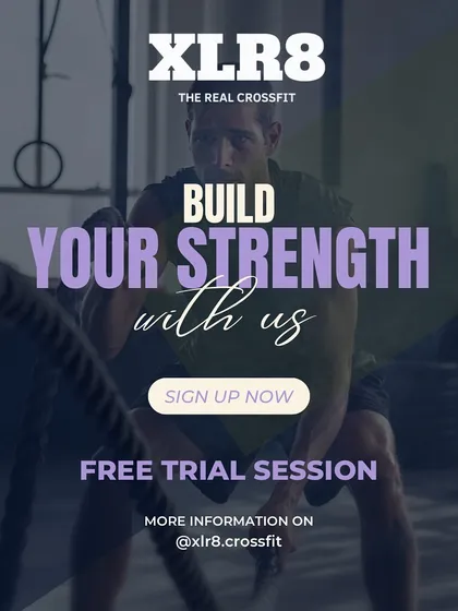 Build Your Strength With Us. A promotional graphic for a free trial session.
