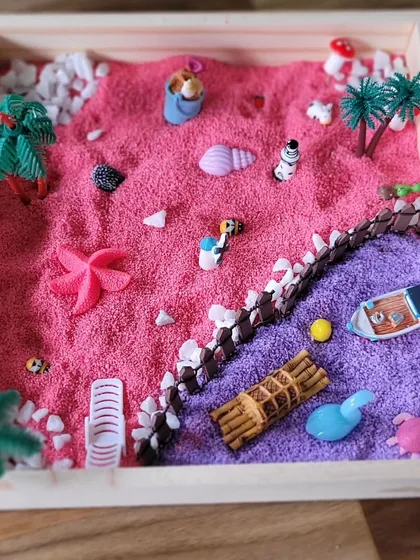 A look inside our Japanese Zen Garden workshop for kids. This hands on activity uses colorful sand and miniatures to teach mindfulness and focus through creative, sensory play.