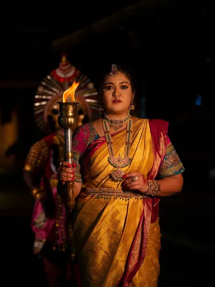 This is from my 'NAVATAAR' series with actress Meghana Raj. These conceptual shoots are about bringing a story to life, using dramatic lighting and styling to create something truly memorable and powerful.