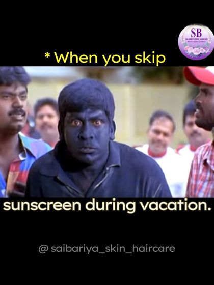 This is what happens when you skip sunscreen on vacation! This funny meme with Vadivelu is a reminder to never forget your sun protection, as it's the most important step to prevent tanning and skin damage.