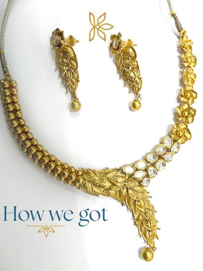 This is how we got the original pieces for the transformation. This necklace was deconstructed to provide the gold elements for the new, upcycled design.