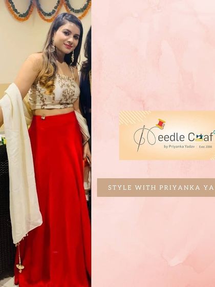 A perfect blend of old and new. The sequined blouse for this outfit was made from the client's mother's old choli, paired with a custom-designed solid red lehenga skirt.