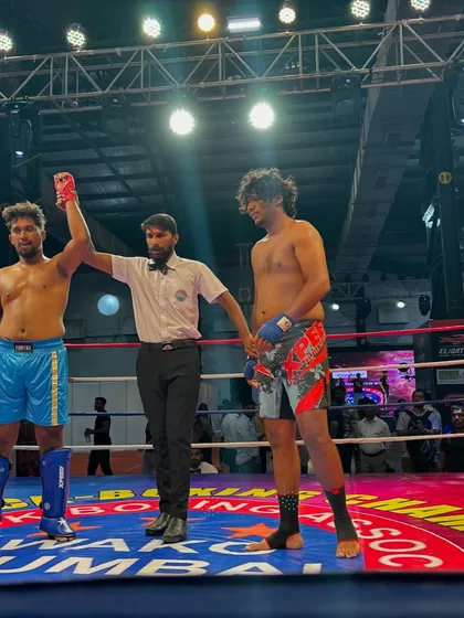 Victory in the ring. Another one of our fighters gets the win after a tough bout, a testament to his rigorous preparation and training.