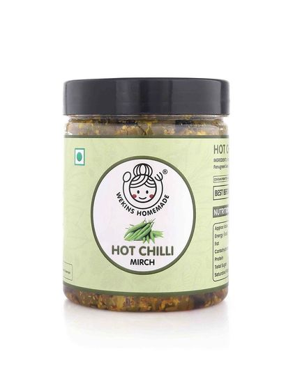A clean product shot of our Hot Chilli Mirch jar. A must-have for anyone who loves a spicy kick.