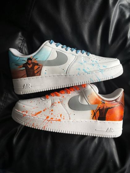 A top-down shot of the "Salaar" custom sneakers on a black background.