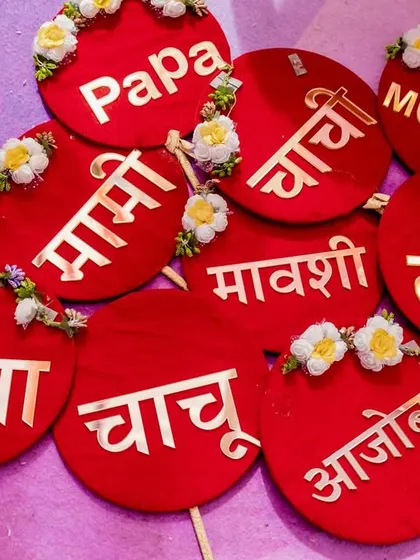 Fun and personal props for the whole family. We create these custom name plates for 'Mama', 'Mami', 'Kaka', and all the relatives to use in photos at the baby shower.