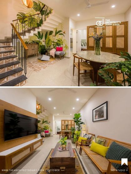 Another collage from a feature, highlighting the cohesive design language of the Mathrukrupa residence.