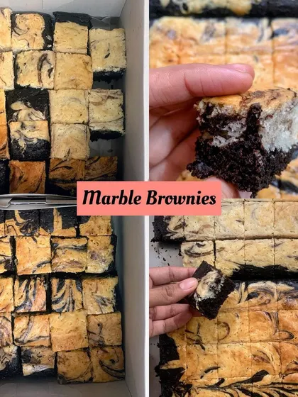 A collage of my fudgy Marble Brownies.
