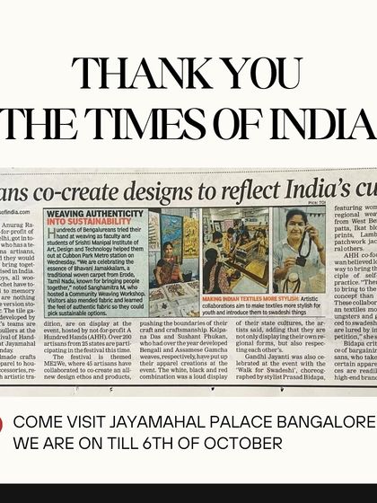 A thank you to The Times of India for featuring our festival, highlighting our "Me to We" theme of co-creation between artisans.