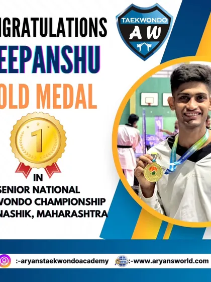 Deepanshu with a Gold Medal win at the Senior National Taekwondo Championship in Nashik, Maharashtra.
