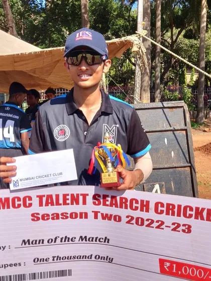 Celebrating our performers of the week. This player is being awarded Man of the Match in the MCC Talent Search tournament.