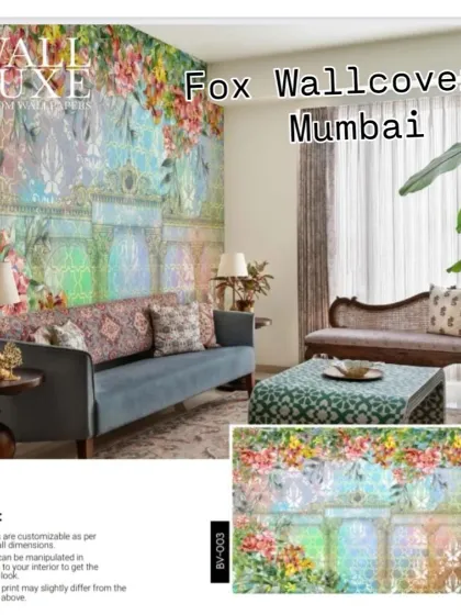 A 'Wall Luxe' design with a colorful mix of flowers framing ethereal, rainbow-hued architectural shapes. A very artistic and unique choice.