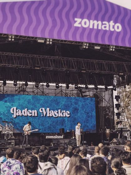 A view from the crowd at Zomaland in Bangalore. It's amazing to see our name on the big screen and a packed audience ready for the show. We love playing at festivals like this.