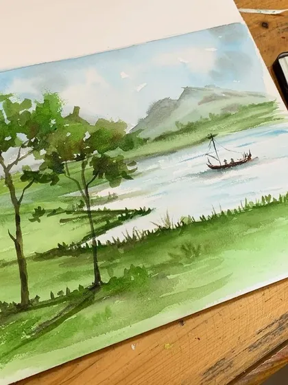 A beautiful watercolor landscape created by one of our students. We teach the delicate strokes and professional techniques that can transform your painting skills.