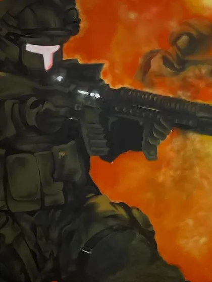 Finally, some firepower. This Modern Warfare character was for a laser tag place in Hyderabad. The soldier turned out pretty good, ready for action.