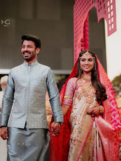Here is Pratiek in a custom embroidered kurta bundi set. The subtle texture of the silk and the clean fit make it a sophisticated choice for any wedding function.