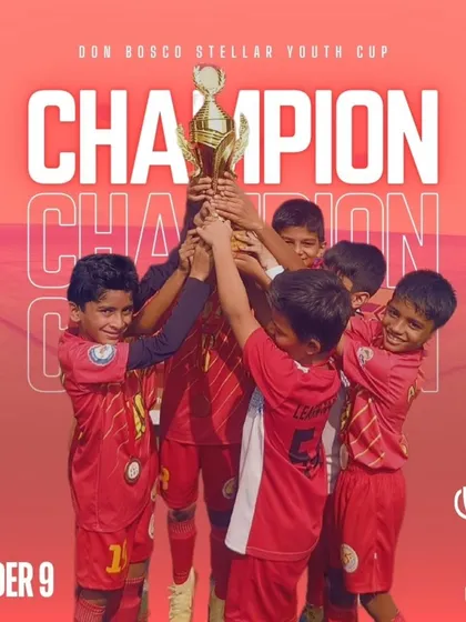 Victory for our youngest competitors. The Under-9 team lifts the championship trophy at the Don Bosco Stellar Youth Cup.