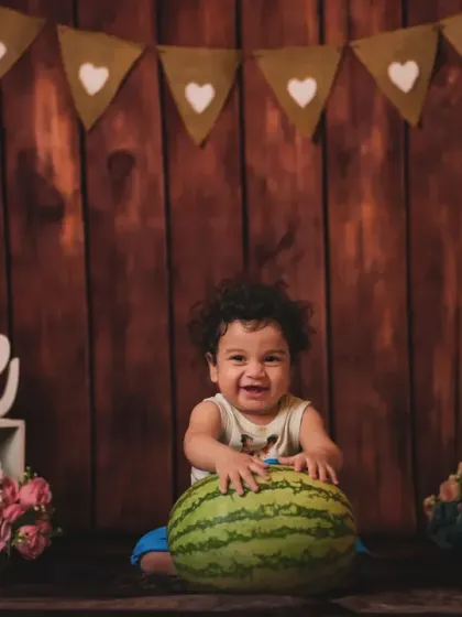 Not a fan of cake? No problem. We offer fun and healthy alternatives like this watermelon smash, perfect for a summer-themed first birthday shoot.
