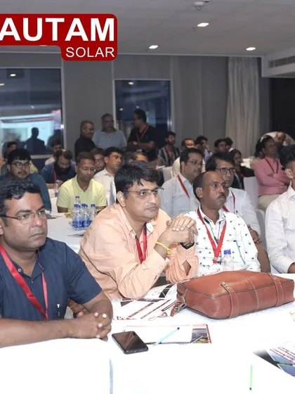 A close-up of the engaged audience at our Kolkata workshop, where we shared technical knowledge about our high-efficiency solar panels.