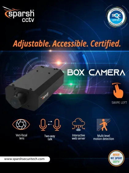 My Box Camera is adjustable, accessible, and certified. It features a vari-focal lens for flexible viewing angles, two-way talk capabilities, and multi-level motion detection, making it a versatile choice for customized surveillance needs.