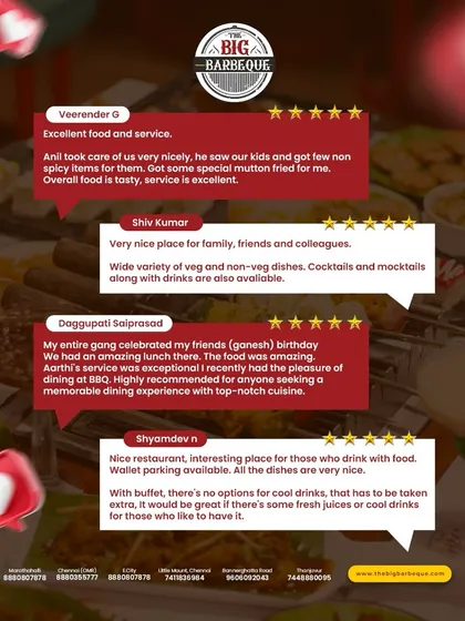 Don't just take our word for it. Our guests consistently rate us 5 stars for our excellent food, great variety, and exceptional service, making us a top choice for family, friends, and colleagues.
