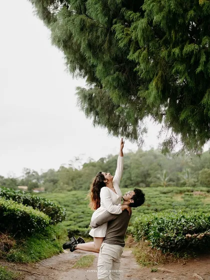 A romantic lift among the trees of a tea estate. I love creating dynamic and joyful images that reflect the couple's excitement for their future together.