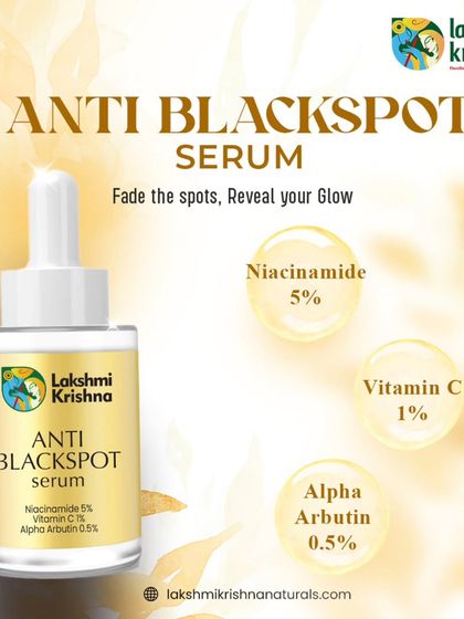 Our Anti-Blackspot Serum is formulated with Niacinamide, Vitamin C, and Alpha Arbutin. It fades dark spots, evens skin tone, boosts radiance, and prevents new spots from forming.