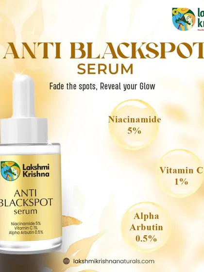 Our Anti-Blackspot Serum is formulated with Niacinamide, Vitamin C, and Alpha Arbutin. It fades dark spots, evens skin tone, boosts radiance, and prevents new spots from forming.
