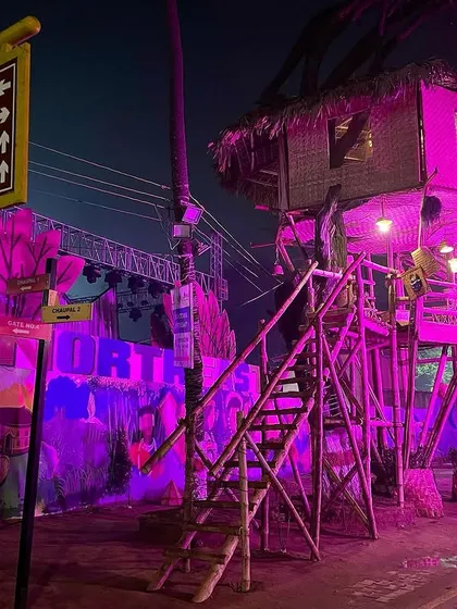 This is what all the hard work leads to. A bamboo treehouse installation we created for the Surajkund Mela, seen here at night. Our event landscaping service focuses on creating unique, beautiful green spaces that make any event memorable.