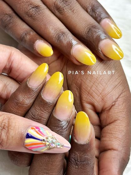 Yellow fellow. A bright and sunny yellow airbrush ombre, perfect for adding a pop of color to your look.