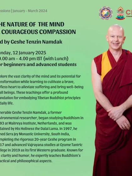We are honored to host special teachings by esteemed guides like Geshe Tenzin Namdak. This session on "The Nature of the Mind & Courageous Compassion" is an example of the deep, transformative wisdom shared at our center, suitable for both new and advanced students.