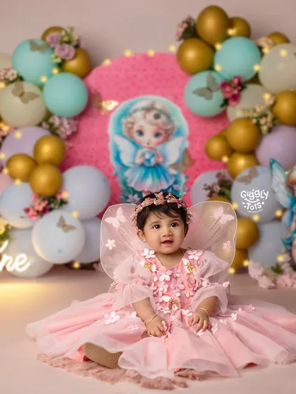 Every little girl is an angel. For this first birthday shoot, we created a heavenly fairy theme with soft pinks, delicate wings, and a touch of sparkle to celebrate her turning one.