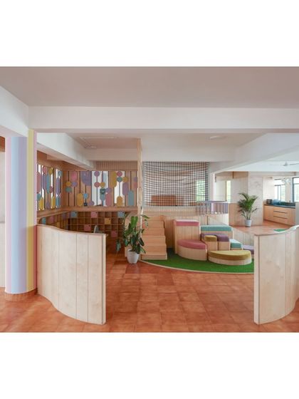An identical view of the playschool's open-plan layout. Safety was paramount, so every corner is rounded, and all furniture is ergonomically designed for young children.