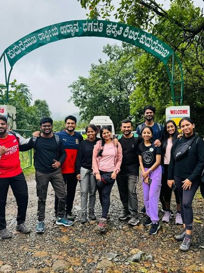 Another group at the Kudremukha National Park entrance, ready for their trek.