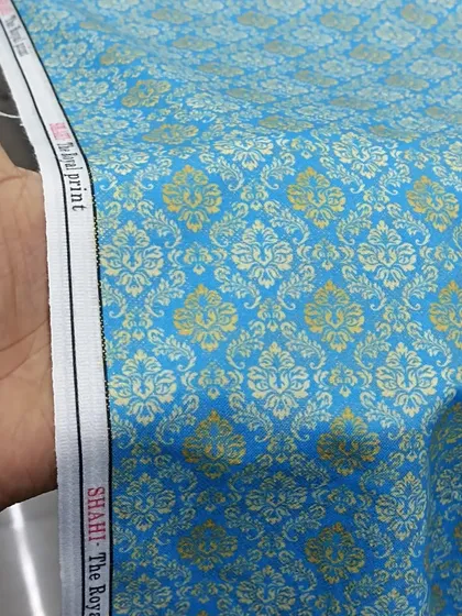 This is a high-quality, printed kurta fabric with a Shahi 'royal' print. It is very comfortable to wear, especially in hot weather, and has a rich, decorative look.